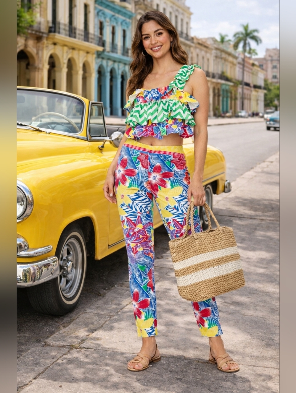Floral Print One Shoulder Top And Pant Set